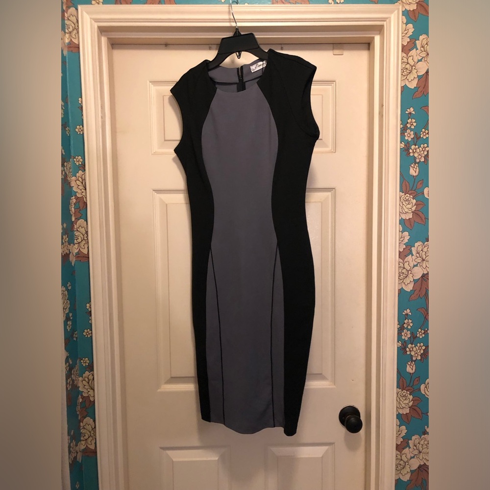 Elegant Black and Gray Hour Glass Illusion Dress